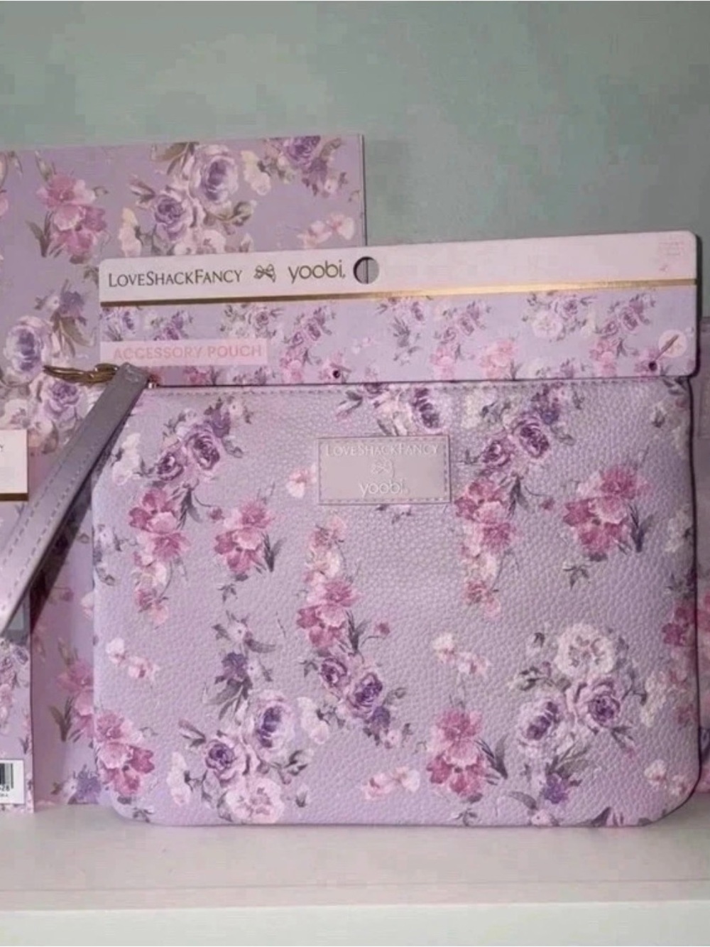 LoveShackFancy X Yoobi happy thoughts hibiscus floral pouch